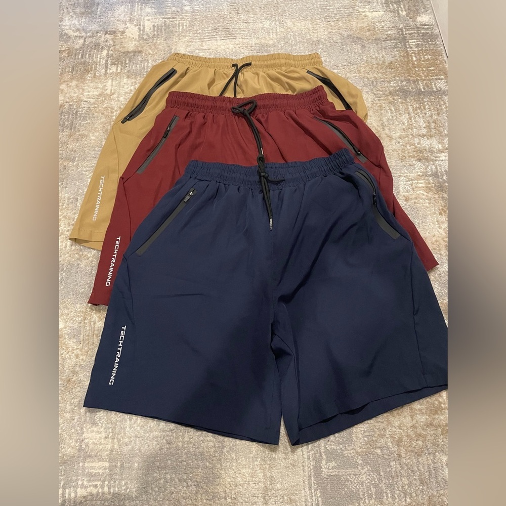 3 Pair Tech Training Athletic Shorts Zip Pockets Drawstring Waist Size Med NWOT - Picture 8 of 11